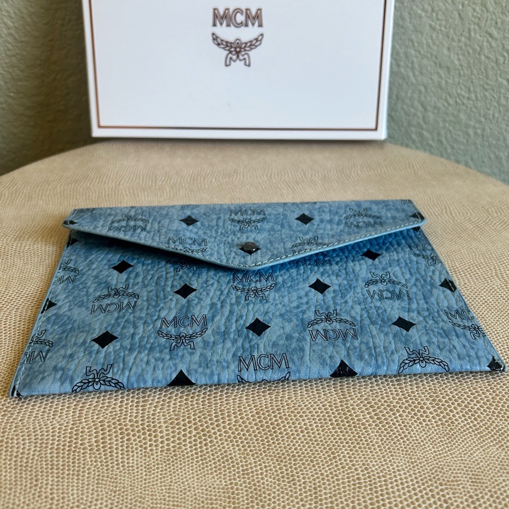 MCM Denim Blue Monogram Clutch